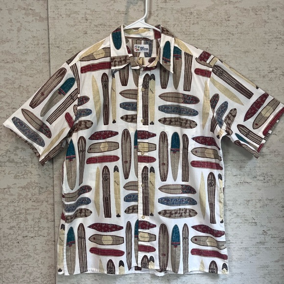 Reyn Spooner Surfboard Button Up Shirt Hawaiian Sz L Short Sleeve Resort Vacay - Picture 1 of 16